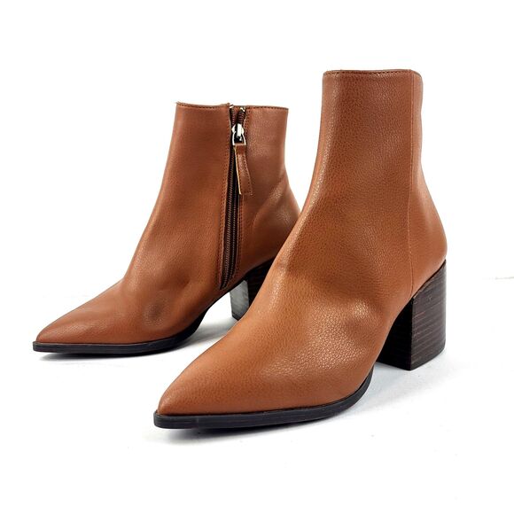 Paolo Women Leather Low Mid Height Pointed Toe Fashion Booties Brown 4M - Picture 1 of 10